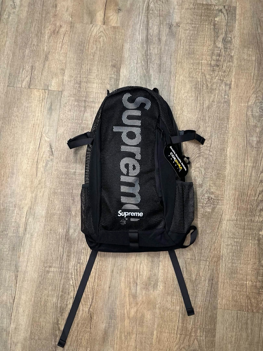 Supreme Black Mesh Vertical Logo Backpack
